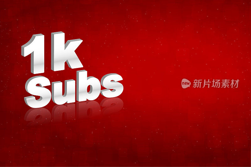 1K订户标语牌或网站模板在3D白色文本1K Subs，在栗色红色矢量背景